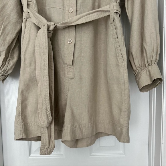 Banana Republic Linen Blend Long Sleeve Shorts Romper in‎ Neutral Stone Small - Picture 8 of 12